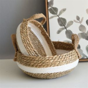 Woven Storage Baskets Handle Round Seagrass Baskets